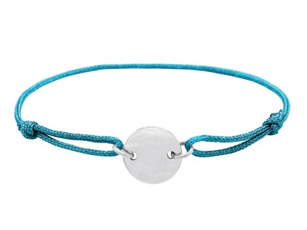 Bracelet ajustable cordon pailleté avec médaille ronde à personnaliser en acier inoxydable argenté