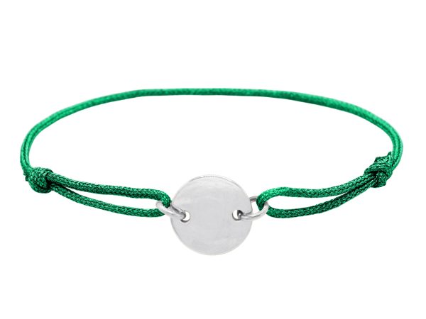 Bracelet ajustable cordon pailleté avec médaille ronde à personnaliser en acier inoxydable argenté