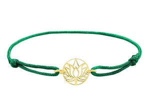 Bracelet ajustable cordon pailleté avec pendentif fleur de lotus en acier inoxydable doré