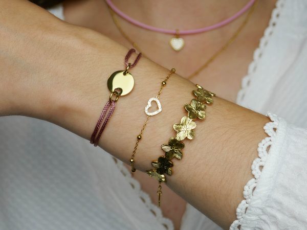 Bracelet cœur oxydes de zirconium en acier inoxydable doré