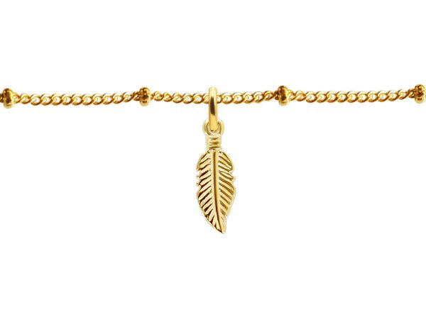 Chaîne de cheville maille boule alternée plume acier doré