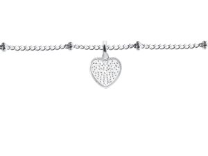 Bracelet maille boule alternée cœur oxydes de zirconium blancs en acier inoxydable argenté