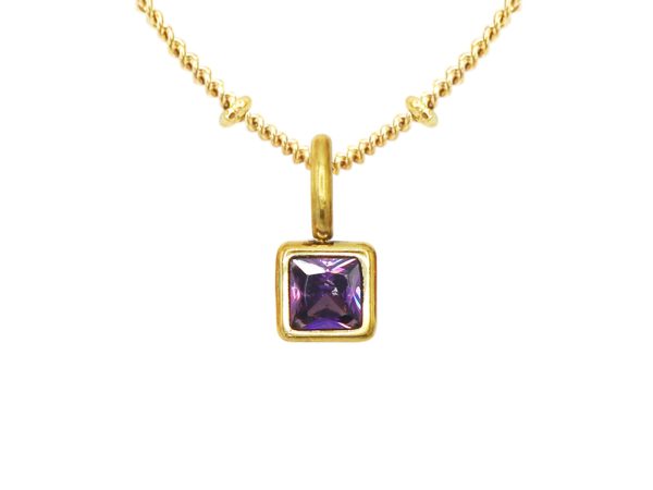 Collier maille boule alternée pendentif pierre de naissance en acier inoxydable doré