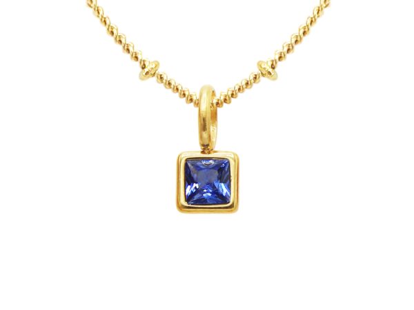 Collier maille boule alternée pendentif pierre de naissance en acier inoxydable doré