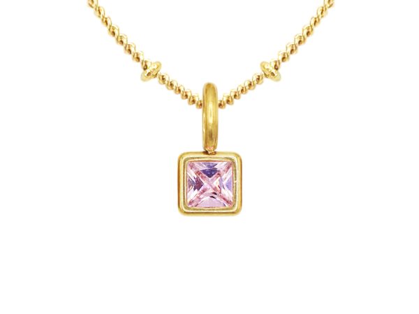 Collier maille boule alternée pendentif pierre de naissance en acier inoxydable doré