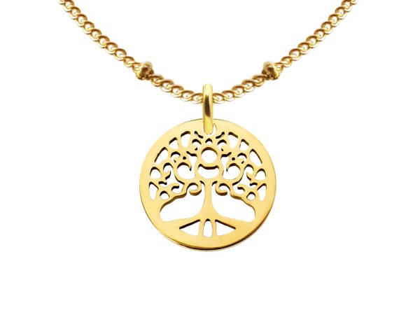 Collier maille boule alternée arbre de vie acier doré