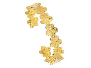 Jonc ajustable fleurs en acier inoxydable doré