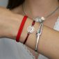 Bracelet ajustable cordon pailleté avec pendentif fleur de lotus en acier inoxydable argenté
