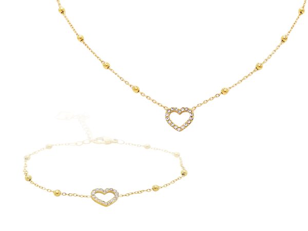 Bracelet cœur oxydes de zirconium en acier inoxydable doré