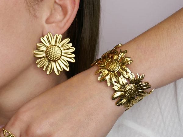 Jonc ajustable marguerites en acier inoxydable doré