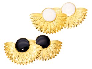 Boucles d'oreilles éventail bohème avec cabochon émail coloré en acier inoxydable doré