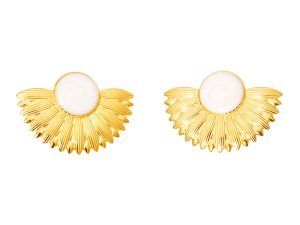 Boucles d'oreilles éventail bohème avec cabochon émail coloré en acier inoxydable doré