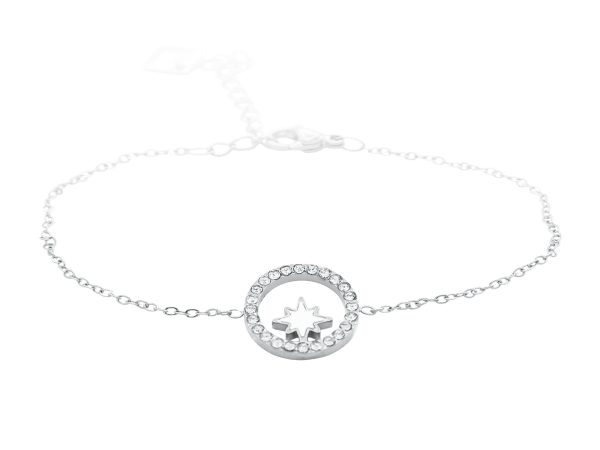 Bracelet étoile nacre et cercle oxydes de zirconium en acier inoxydable argenté