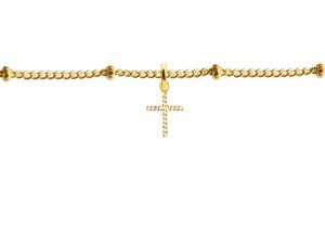 Chaîne de cheville maille boule alternée croix oxydes de zirconium blancs en acier inoxydable doré