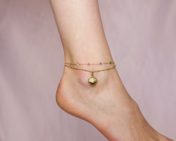 Chaîne de cheville breloques oxydes de zirconium en acier inoxydable doré