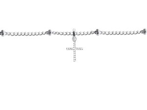 Bracelet maille boule alternée croix oxydes de zirconium blancs en acier inoxydable argenté