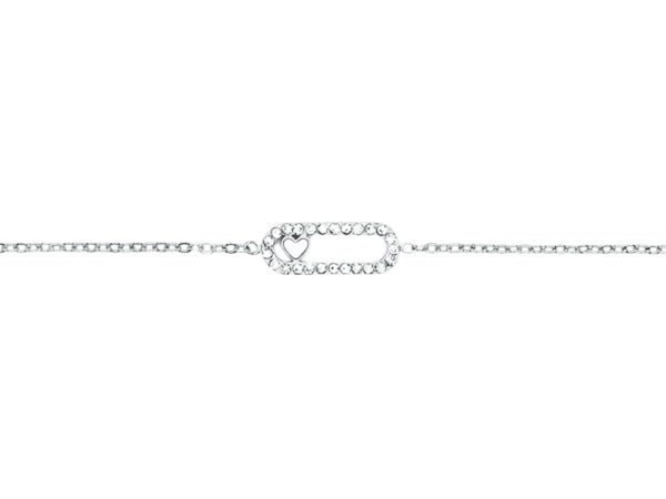 Bracelet trombone oxydes de zirconium et cœur nacre en acier inoxydable argenté
