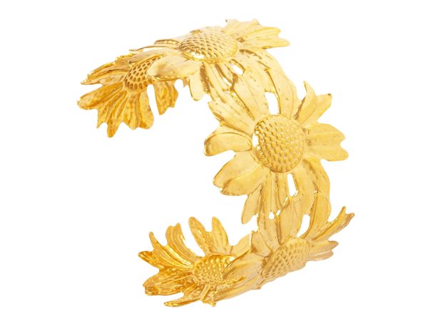 Jonc ajustable marguerites en acier inoxydable doré