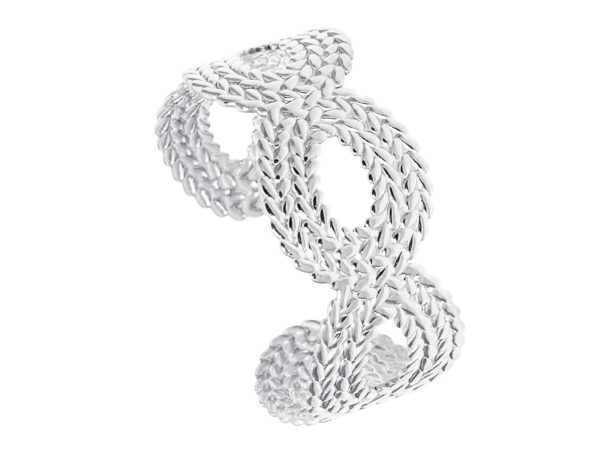 Jonc ajustable tressé en acier inoxydable argenté