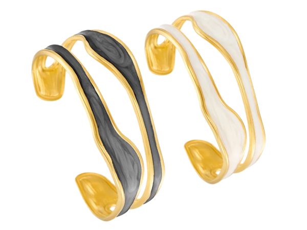 Jonc ajustable émail coloré en acier inoxydable doré