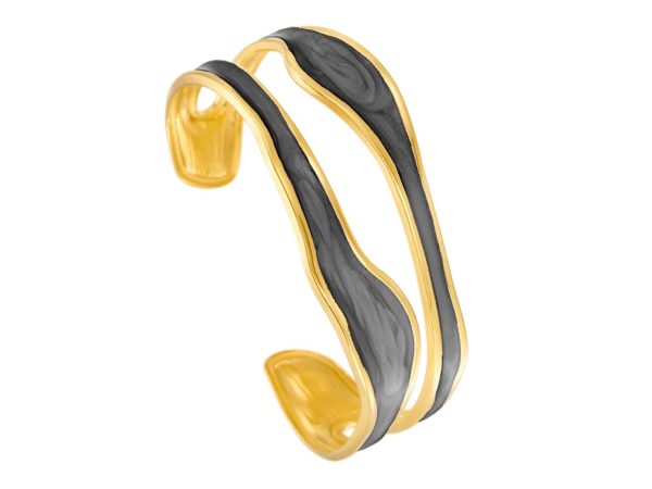 Jonc ajustable émail coloré en acier inoxydable doré