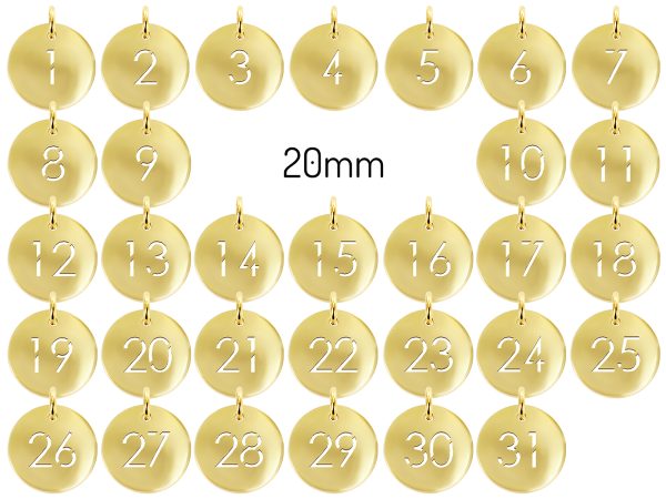 Jonc rigide agrémenté d'une pampille numéro découpé (20mm) en acier inoxydable doré