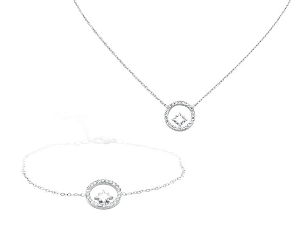 Bracelet étoile nacre et cercle oxydes de zirconium en acier inoxydable argenté