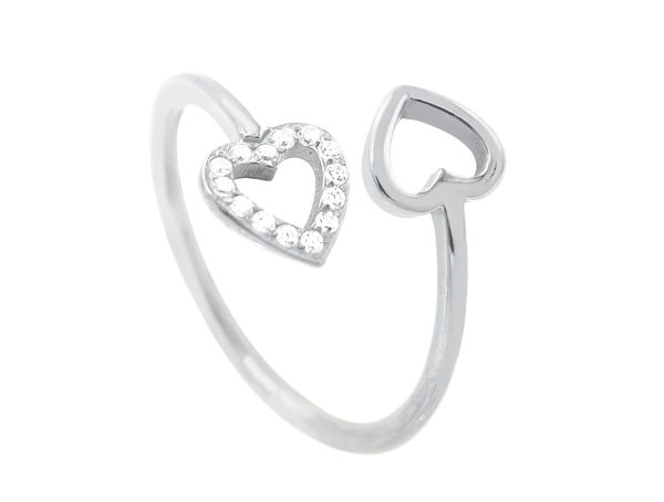 Bague ajustable amour rehaussée d'OZ blancs en acier inoxydable argenté