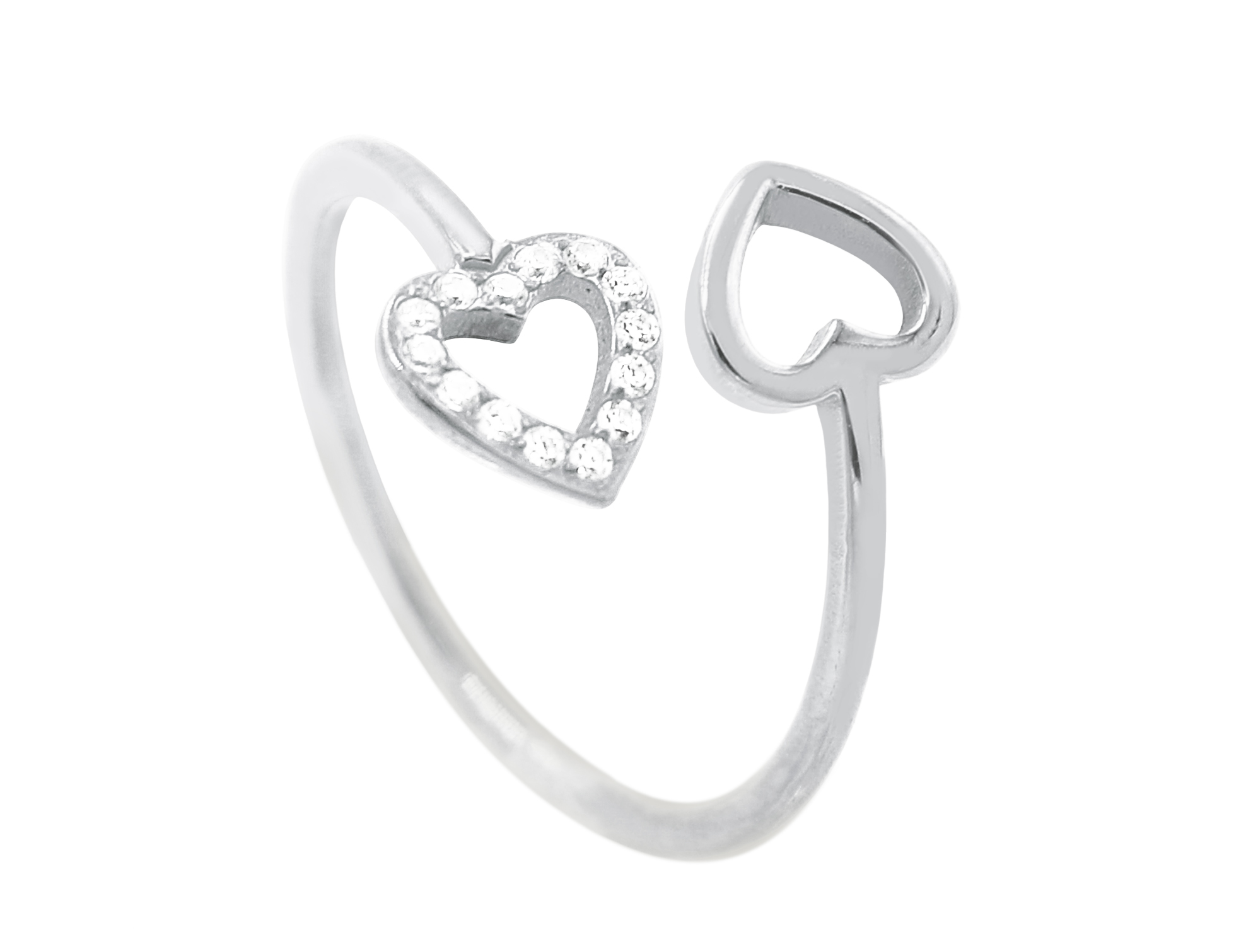 Bague ajustable amour rehaussée d'OZ blancs en acier inoxydable argenté