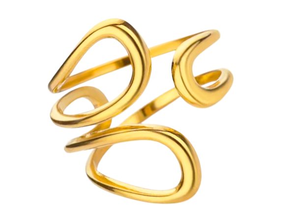 Bague ajustable forme géométrique en acier inoxydable doré