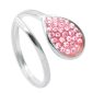 Bague ajustable goutte cristaux fantaisie en acier inoxydable argenté