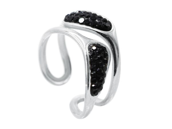 Bague ajustable cristaux fantaisie en acier inoxydable argenté