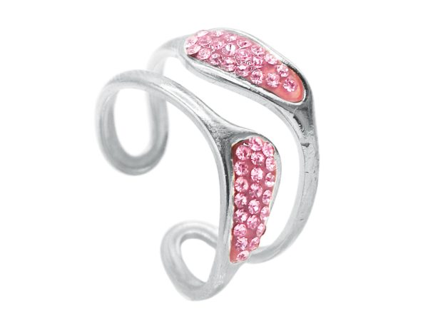 Bague ajustable cristaux fantaisie en acier inoxydable argenté