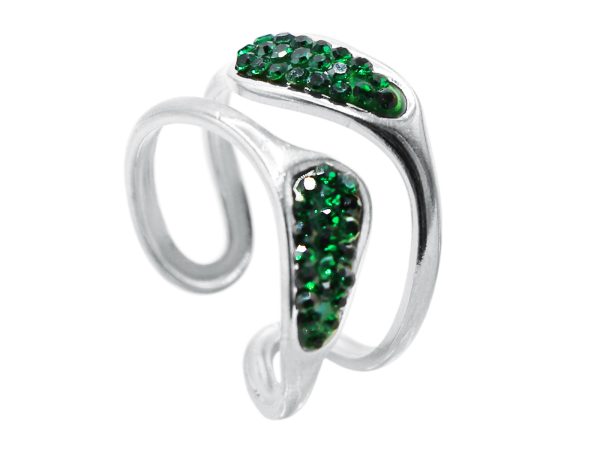 Bague ajustable cristaux fantaisie en acier inoxydable argenté