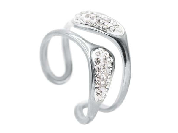 Bague ajustable cristaux fantaisie en acier inoxydable argenté