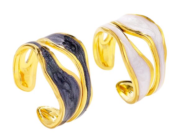 Bague ajustable double rangs émail coloré en acier inoxydable doré