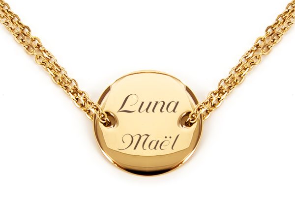 Collier médaille acier doré à personnaliser