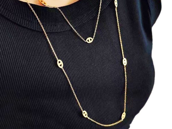 Collier sautoir maille marine en acier inoxydable doré