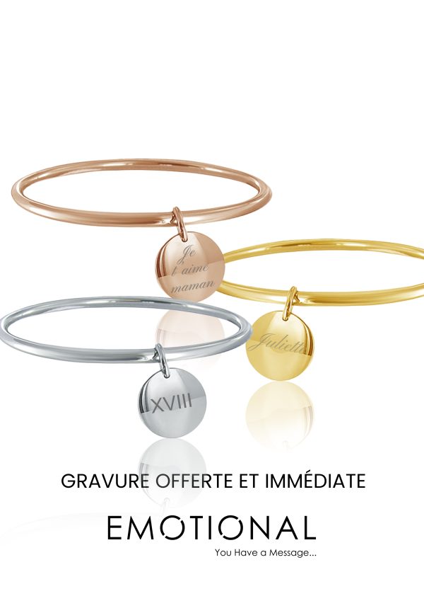 Bracelet jonc médaille acier doré à personnaliser