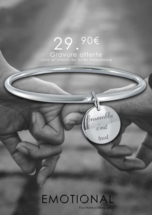 Bracelet jonc médaille acier à personnaliser