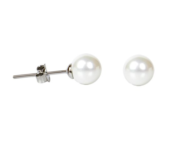 Boucles d'oreilles perles de nacre blanche en acier inoxydable argenté