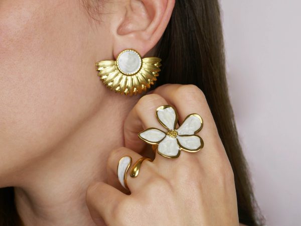 Bague ajustable goutte émail coloré en acier inoxydable doré