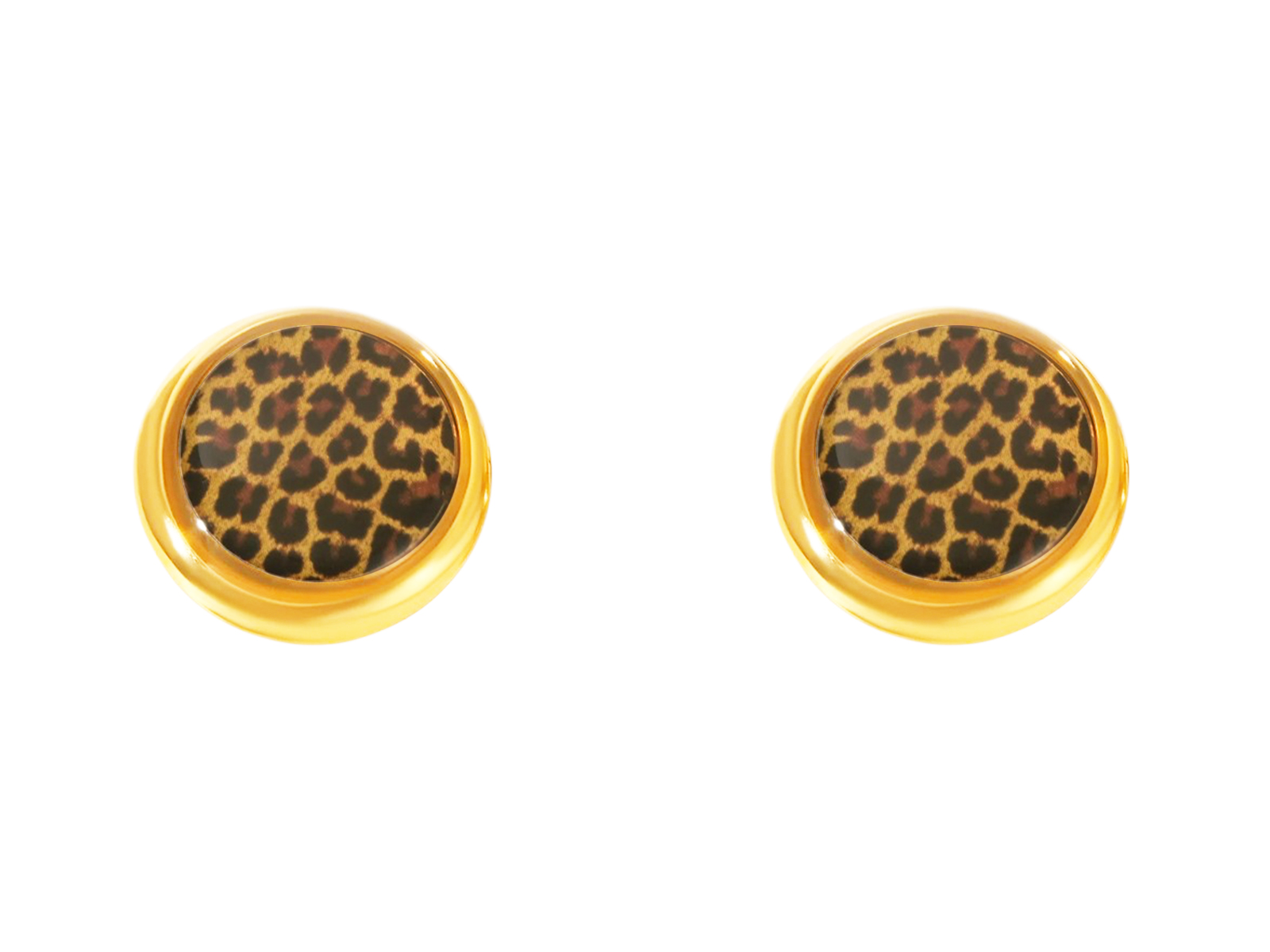 Boucles d'oreilles rondes motif léopard en acier inoxydable doré