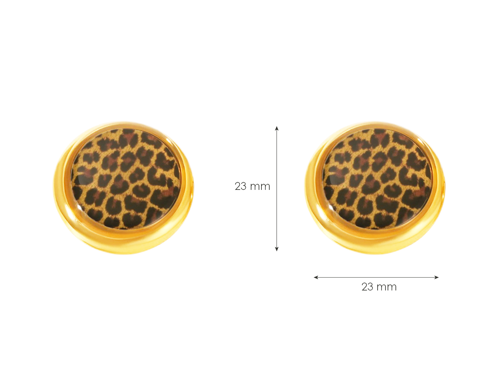 Boucles d'oreilles rondes motif léopard en acier inoxydable doré