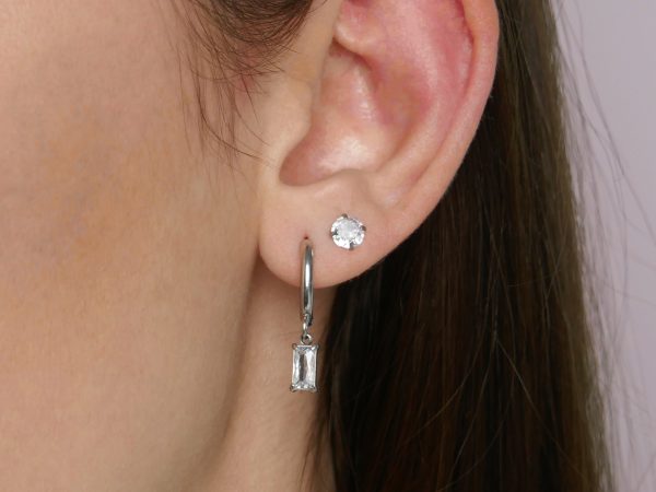 Créoles breloques oxydes de zirconium en acier inoxydable argenté