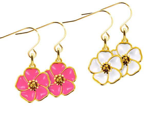 Boucles d'oreilles fleur de sakura en acier inoxydable doré