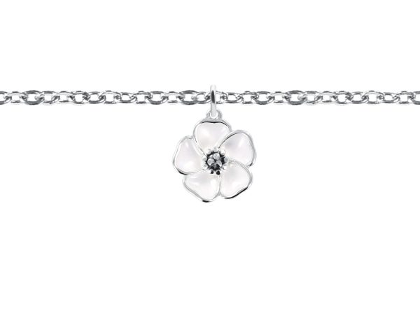 Chaîne de cheville fleur de sakura en acier inoxydable argenté