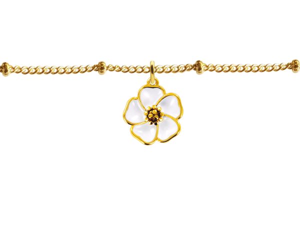 Chaîne de cheville maille boule alternée fleur de sakura en acier inoxydable doré