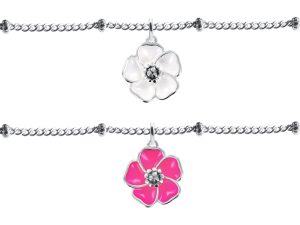 Chaîne de cheville maille boule alternée fleur de sakura en acier inoxydable argenté