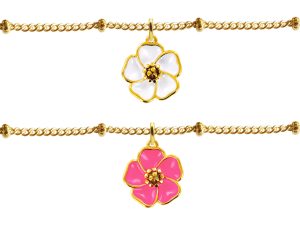 Bracelet maille boule alternée fleur de sakura en acier inoxydable doré